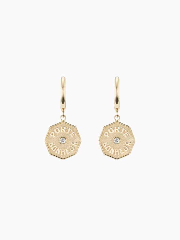 Wee PB Raised Gold White Diamond Hoop Earrings product image