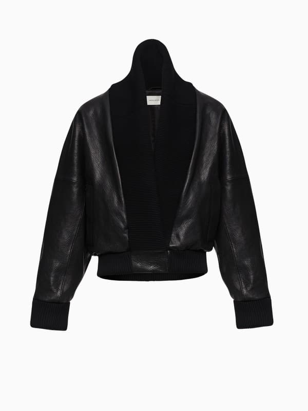 Leather Bomber Jacket With Collar product image
