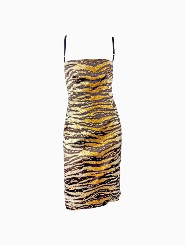 2000s Dolce &amp; Gabbana Tiger Print Satin Midi Dress product image