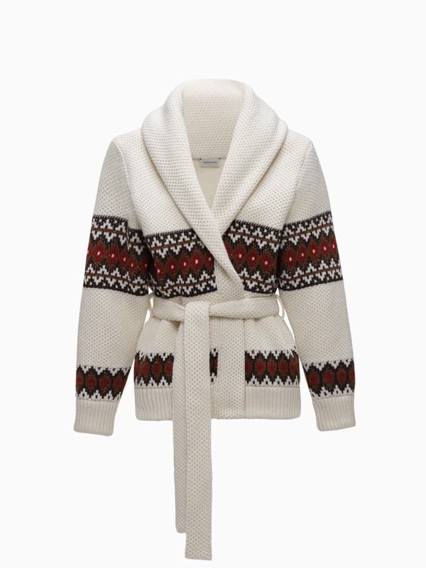 Geometric Belted Wool Cardigan in Cream product image