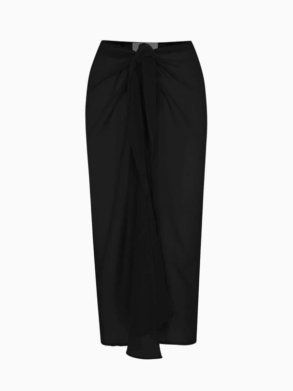 Wrap Midi Bamboo Gauze Skirt Cover Up in Black product image