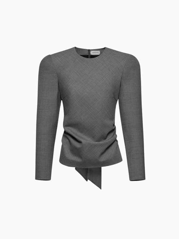 Fitted Blouse With Back Tie Detail in Grey product image
