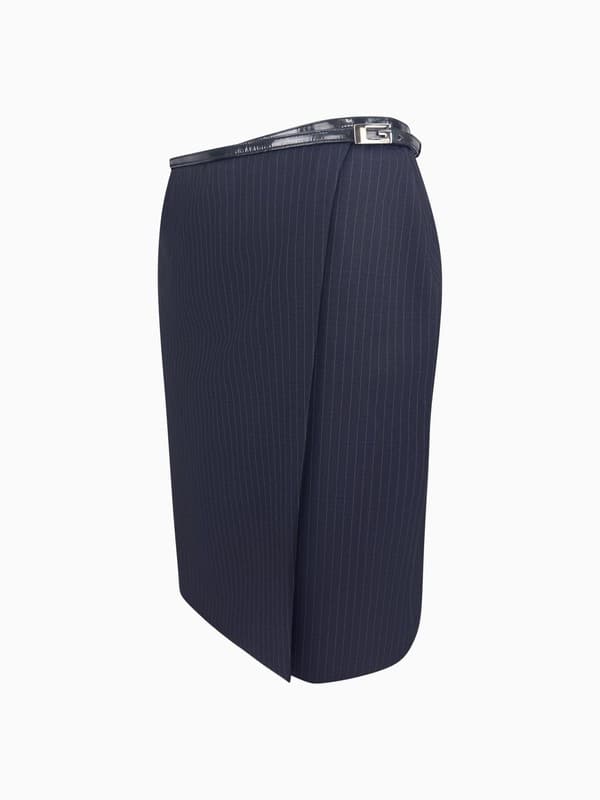 F/W 1997 Gucci by Tom Ford Runway Pinstripe G Buckle Wrap Skirt product image