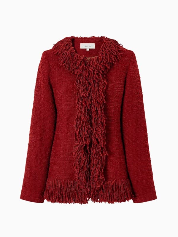 Fringe Tweed Jacket in Berry Red product image
