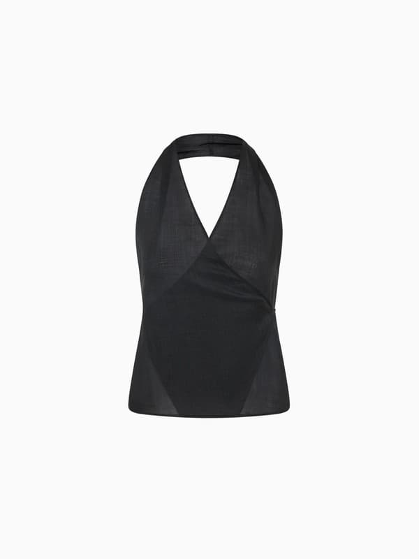 Transparent Wrap Halter Top in Black product image