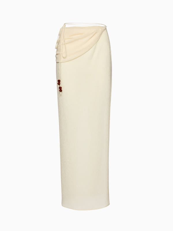 Draped Wrap Maxi Skirt With Beads in Cream product image