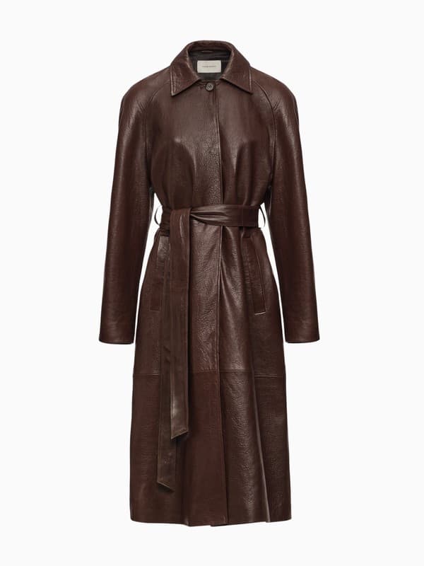 Leather Belted Coat in Brown product image
