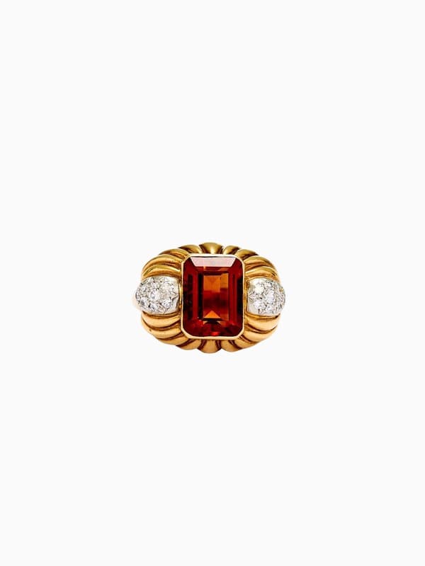Vintage 18ct Gold Madeira Citrine and Diamond Cocktail Ring product image