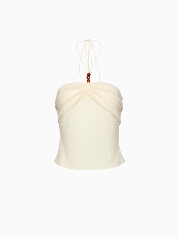Draped Halterneck Top With Beads in Cream product image