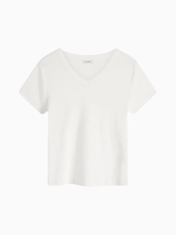 Organic Cotton v Neck Tee in White product image