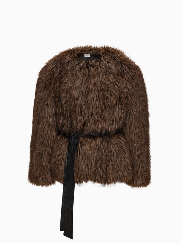 Belted Faux Fur Jacket in Brown product image